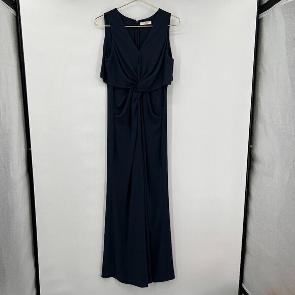 Halston Heritage Women's Wide Leg Jumpsuit Navy Blue Sleeveless Size 8 - Picture 1 of 7